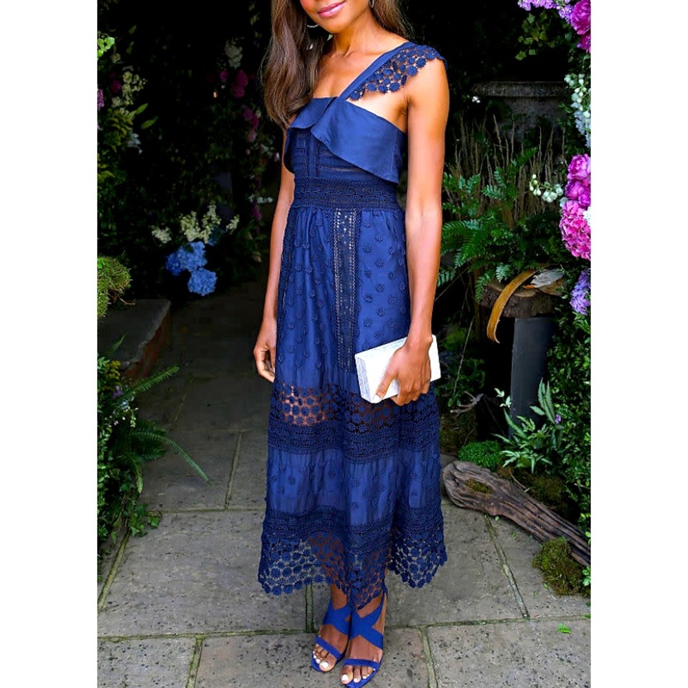 SELF-PORTRAIT - Bluebell lace-insert midi dress, sz US 8